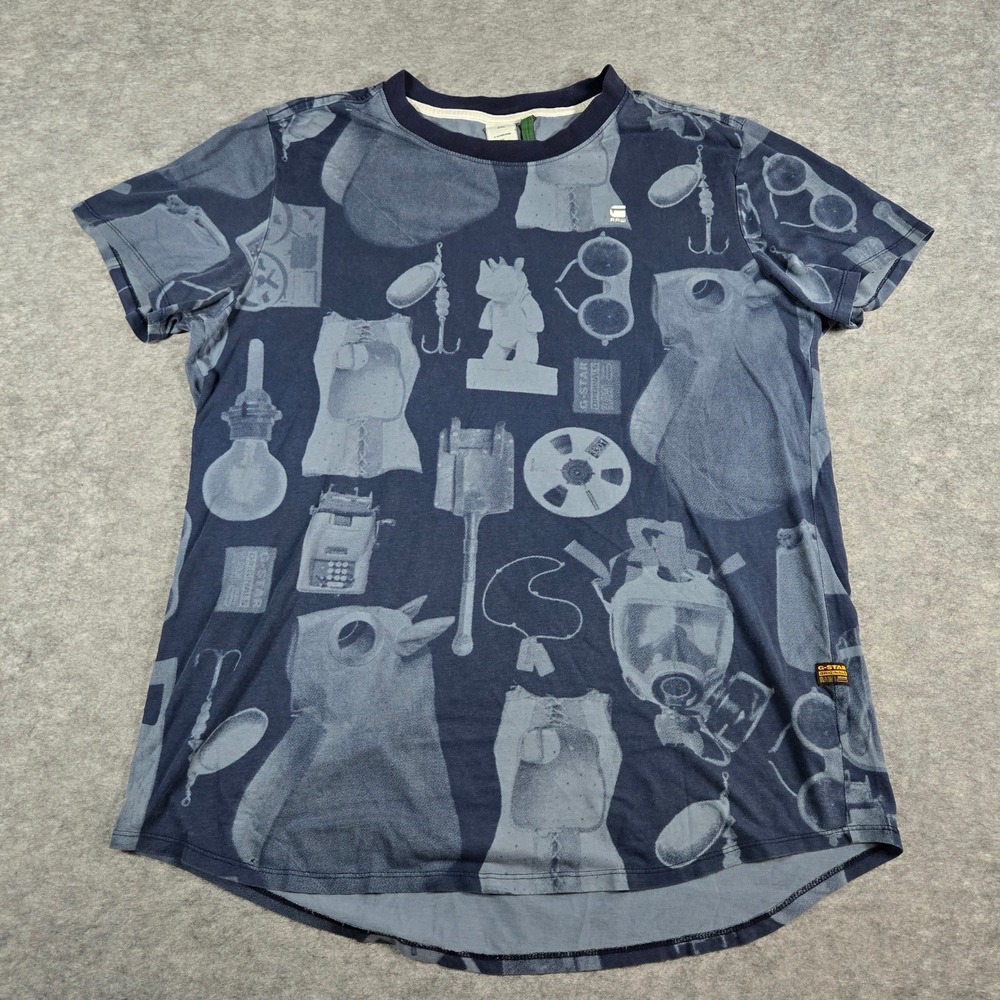 G-Star Raw Mens Blue Graphic Print Streetwear T-Shirt XL